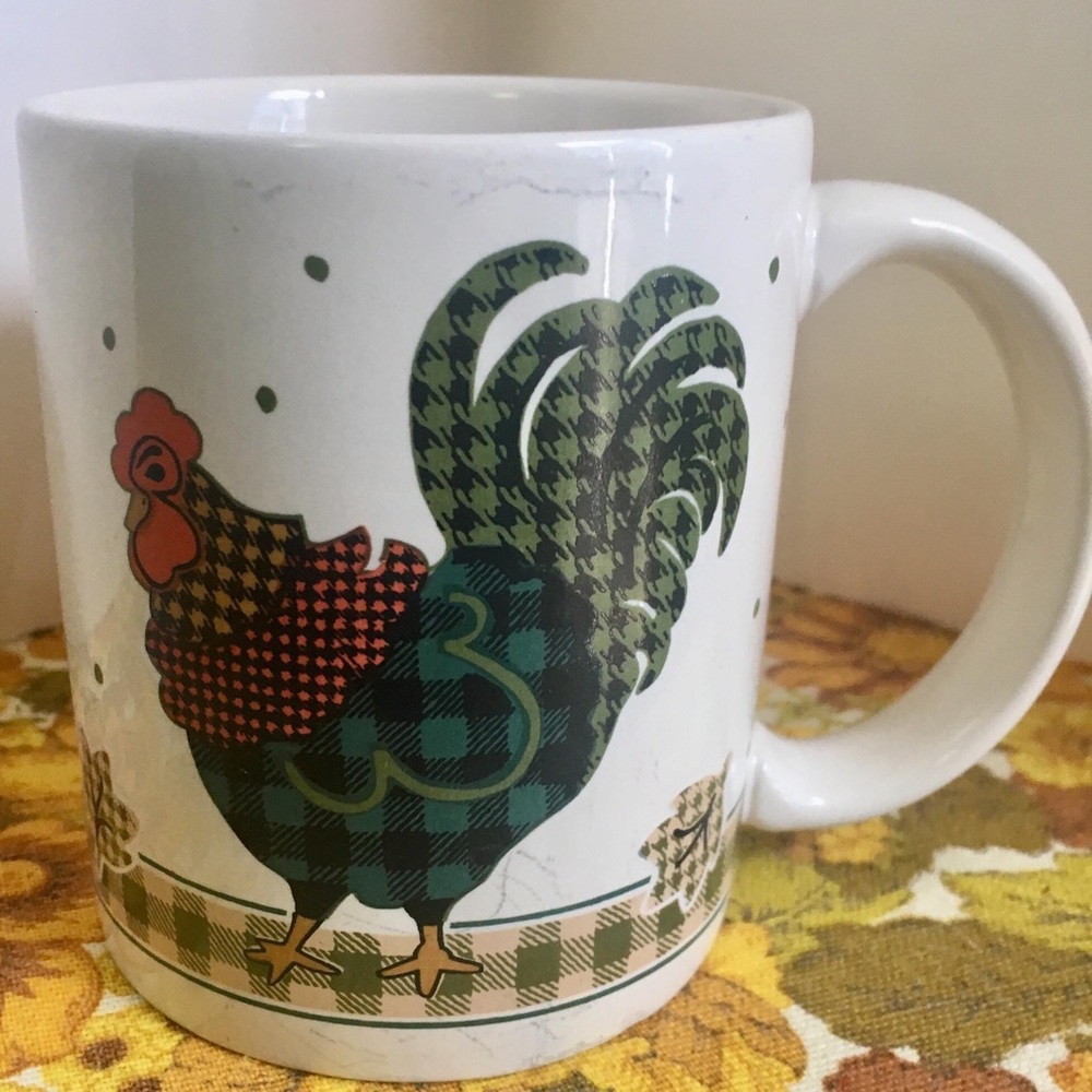 1962 Chicken Cup Ingleman Designs Rooster Chicken Plaid/Patchwork Coffee Mug Cup